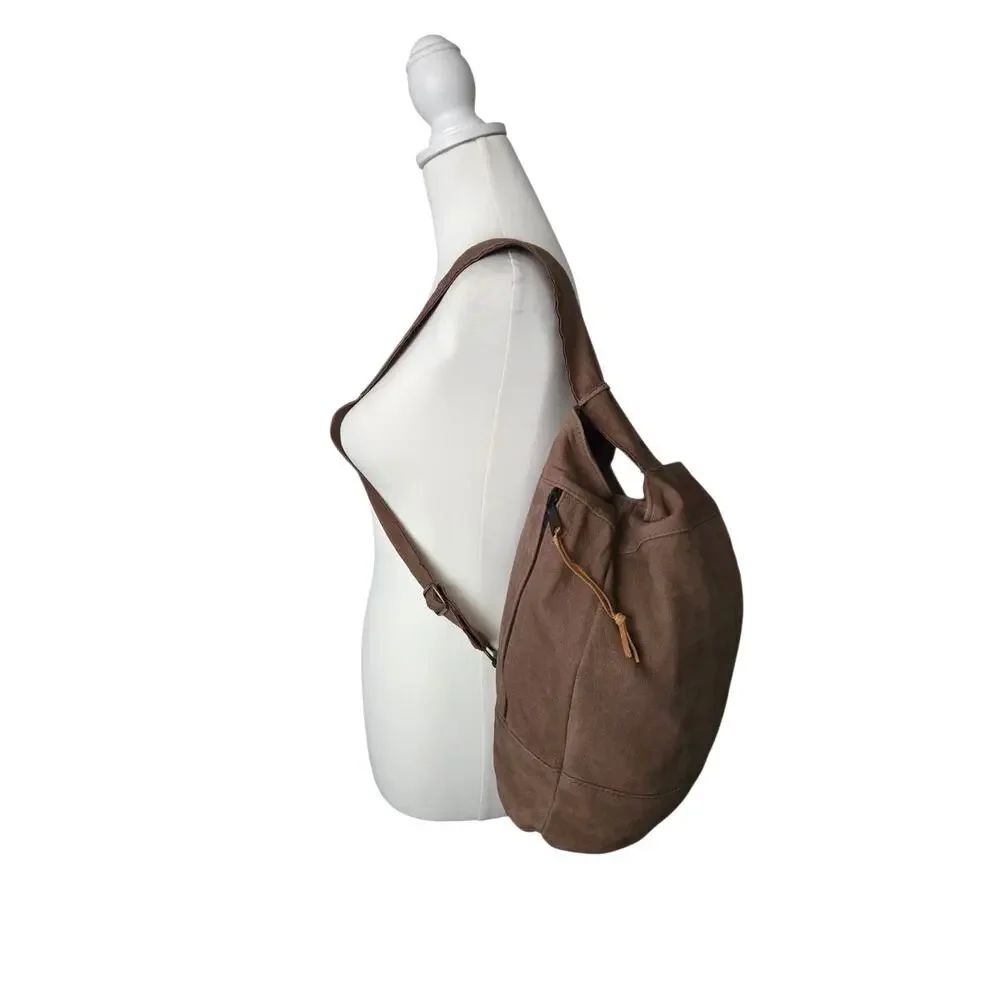 Vintage W.B. Place & Co. Suede Sling Backpack + Pouch Set Tan USA Made Pliable